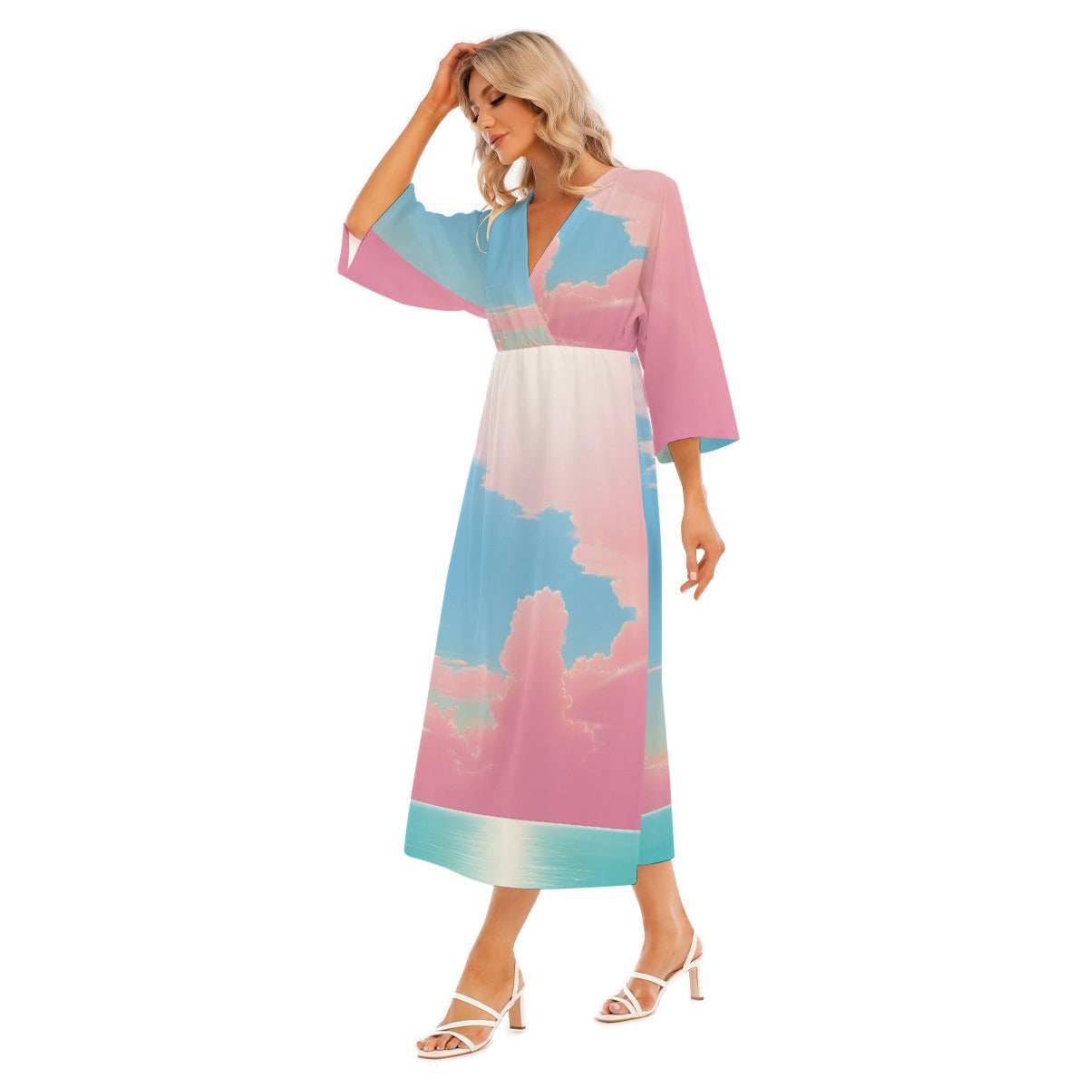 All-Over Print Women's Mid-Sleeve Long Dress