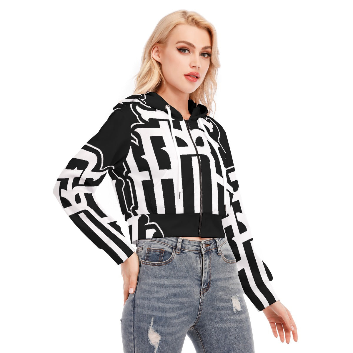 All-Over Print Women's Crop Top Hoodie With Zipper Closure