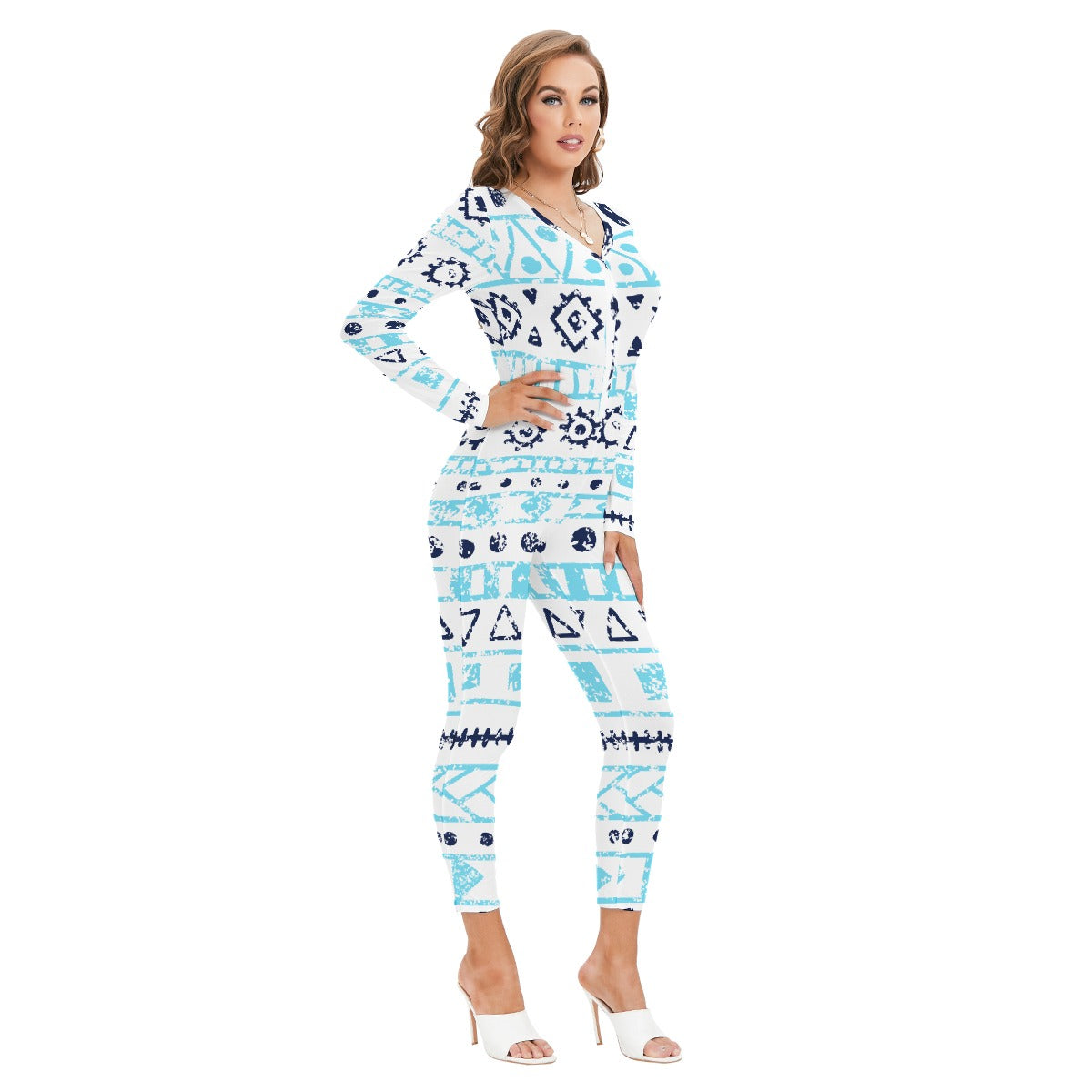 All-Over Print Women's Plunging Neck Jumpsuit