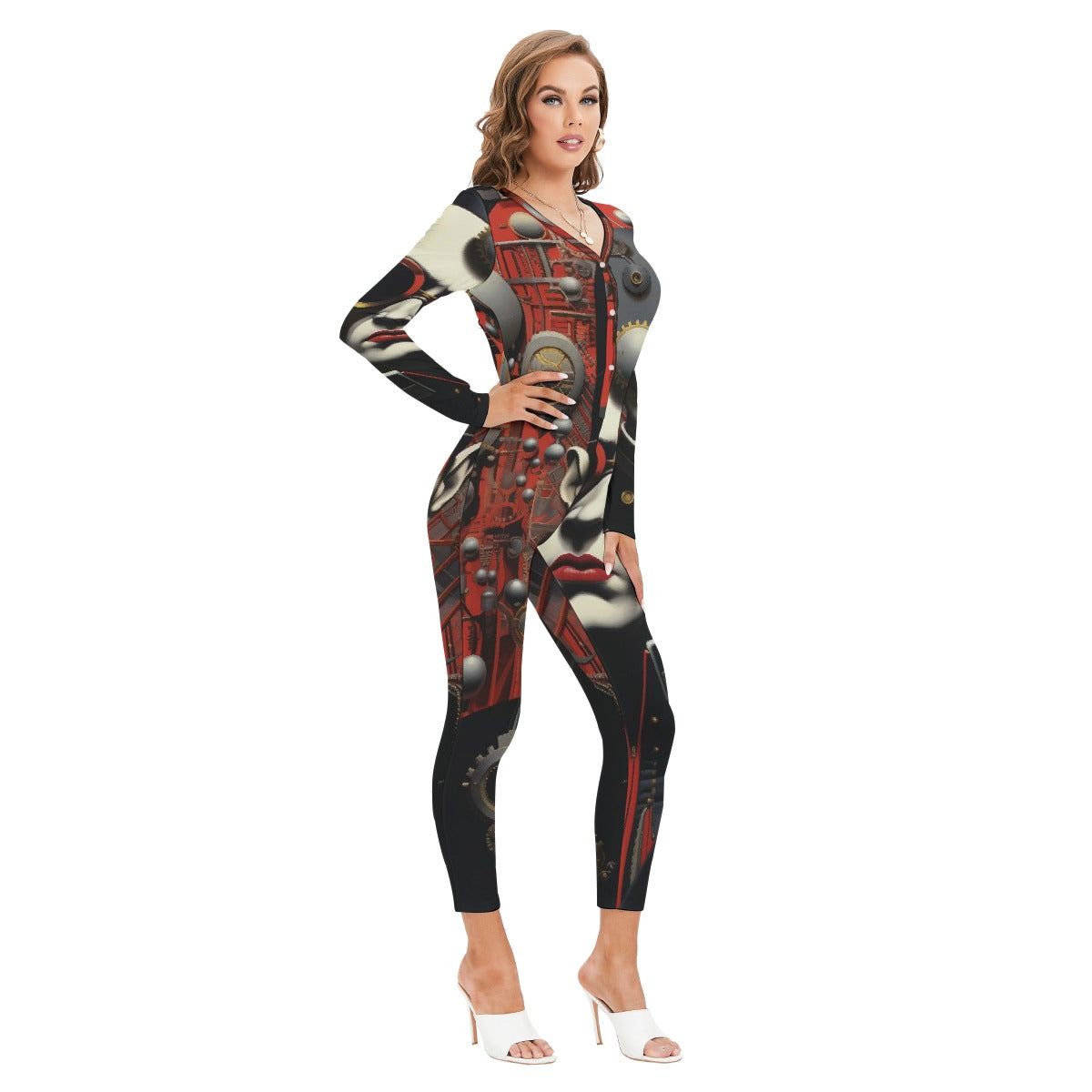 All-Over Print Women's Plunging Neck Jumpsuit