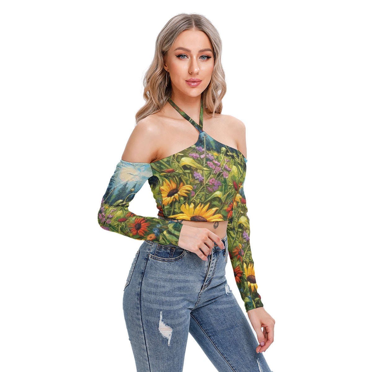 All-Over Print Women's Halter Lace-up Top