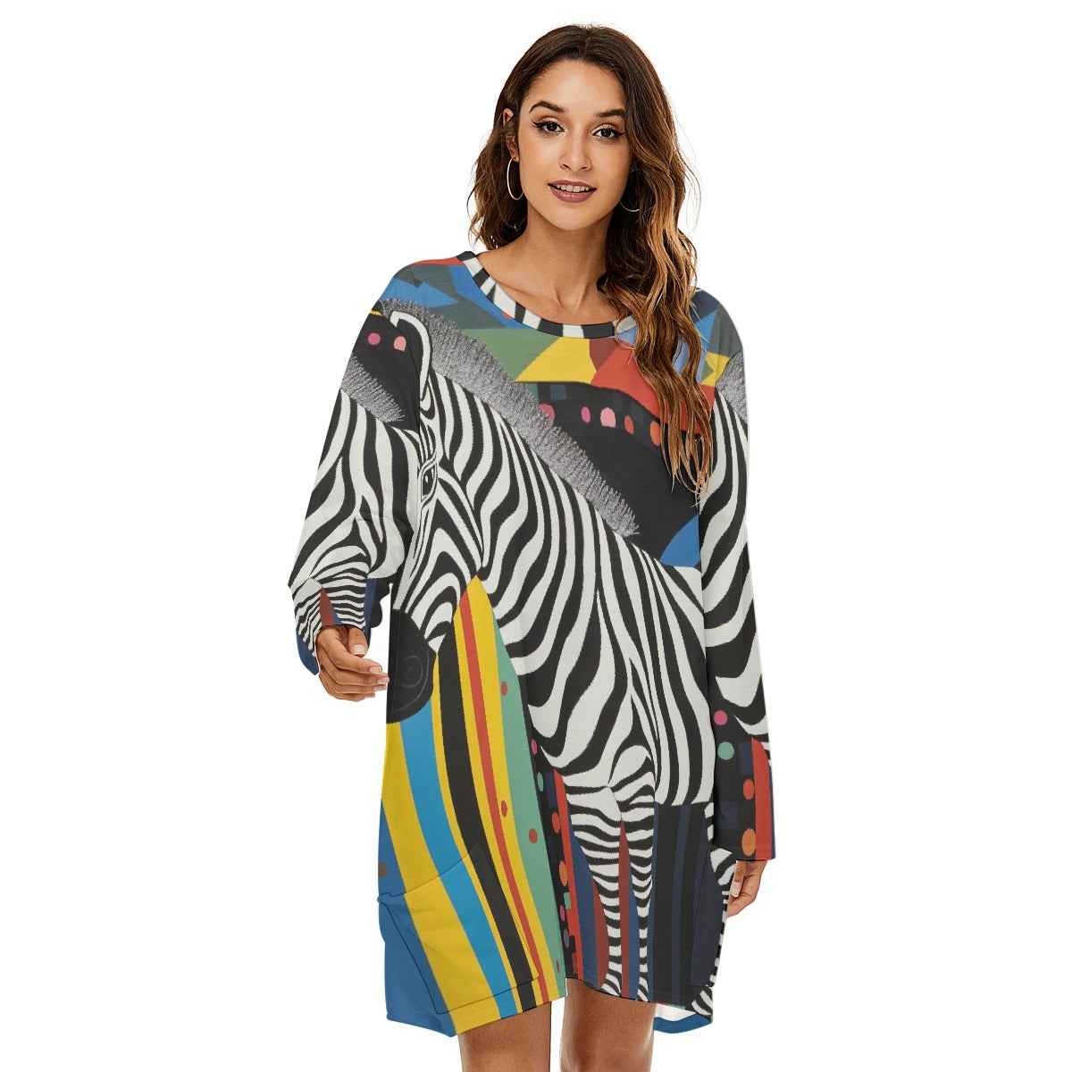 All-Over Print  Women's Loose Crew Neck Dress