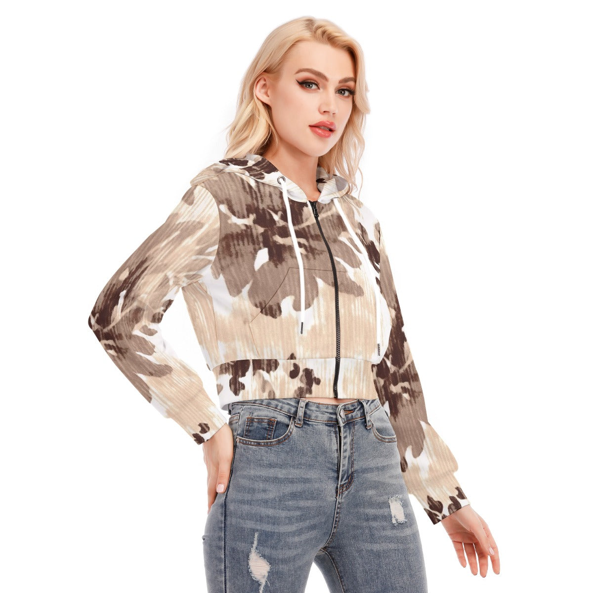All-Over Print Women's Crop Top Hoodie With Zipper Closure