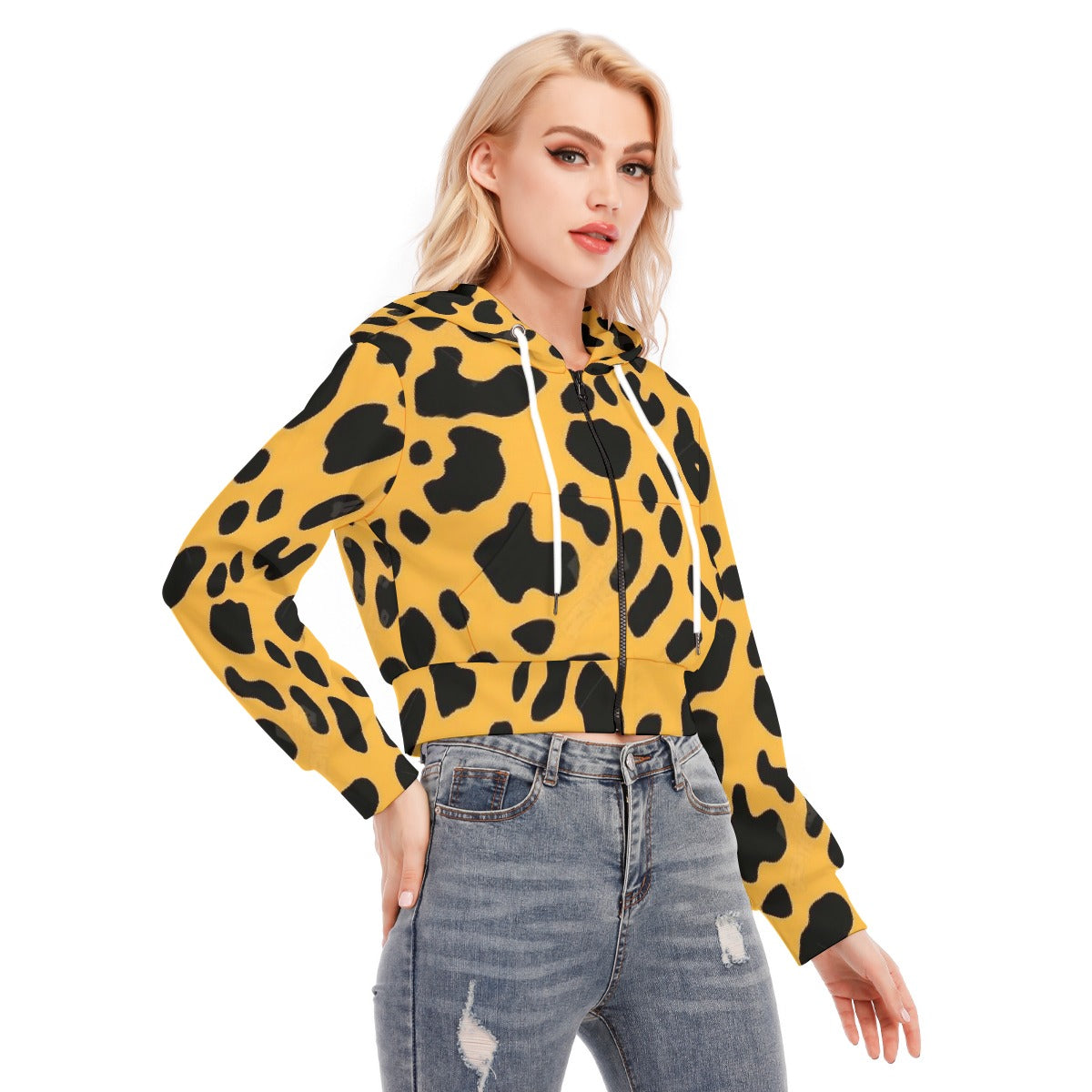 All-Over Print Women's Crop Top Hoodie With Zipper Closure