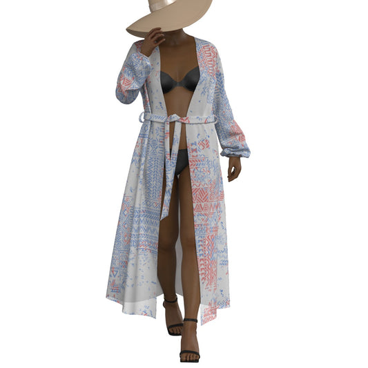 All-Over Print Women's Lace-up Chiffon Robe