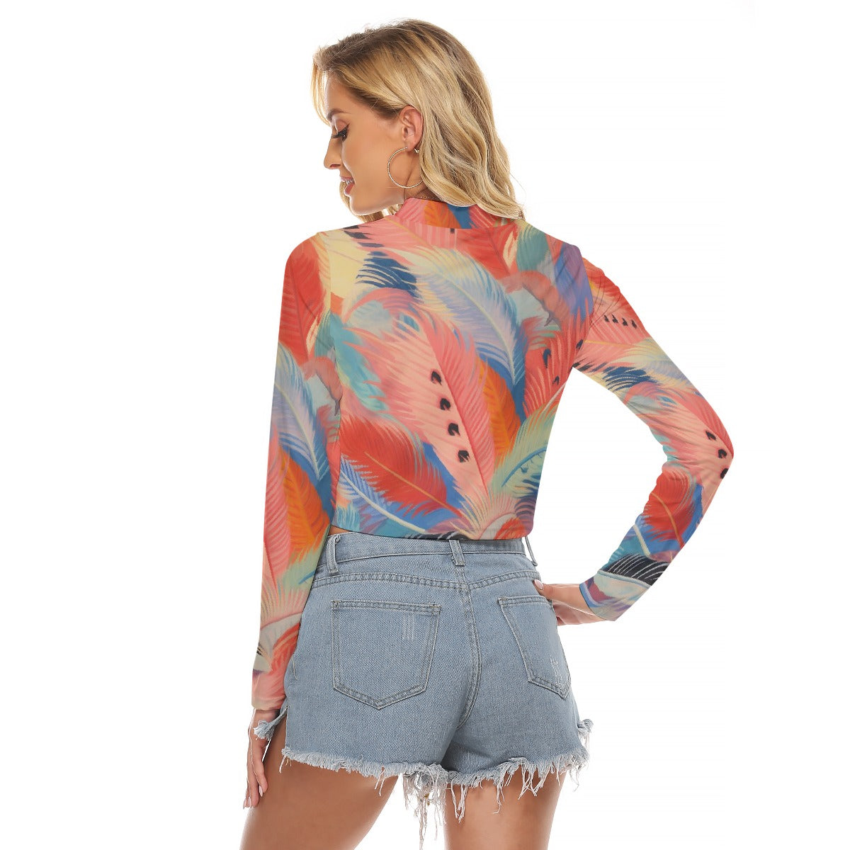 All-Over Print Women's Hollow Chest Keyhole Tight Crop Top