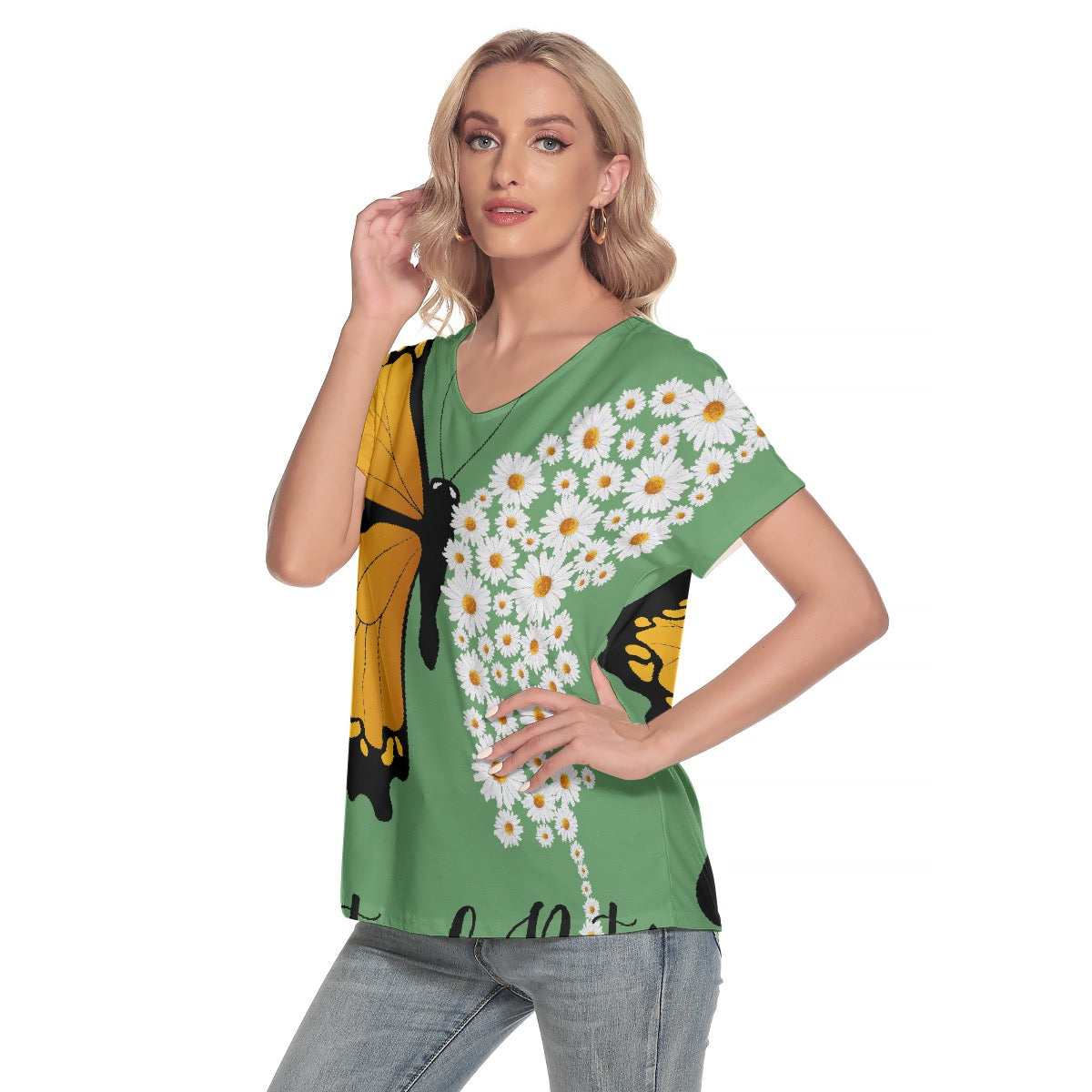 All-Over Print Women's Loose V-neck Short Sleeve T-shirt