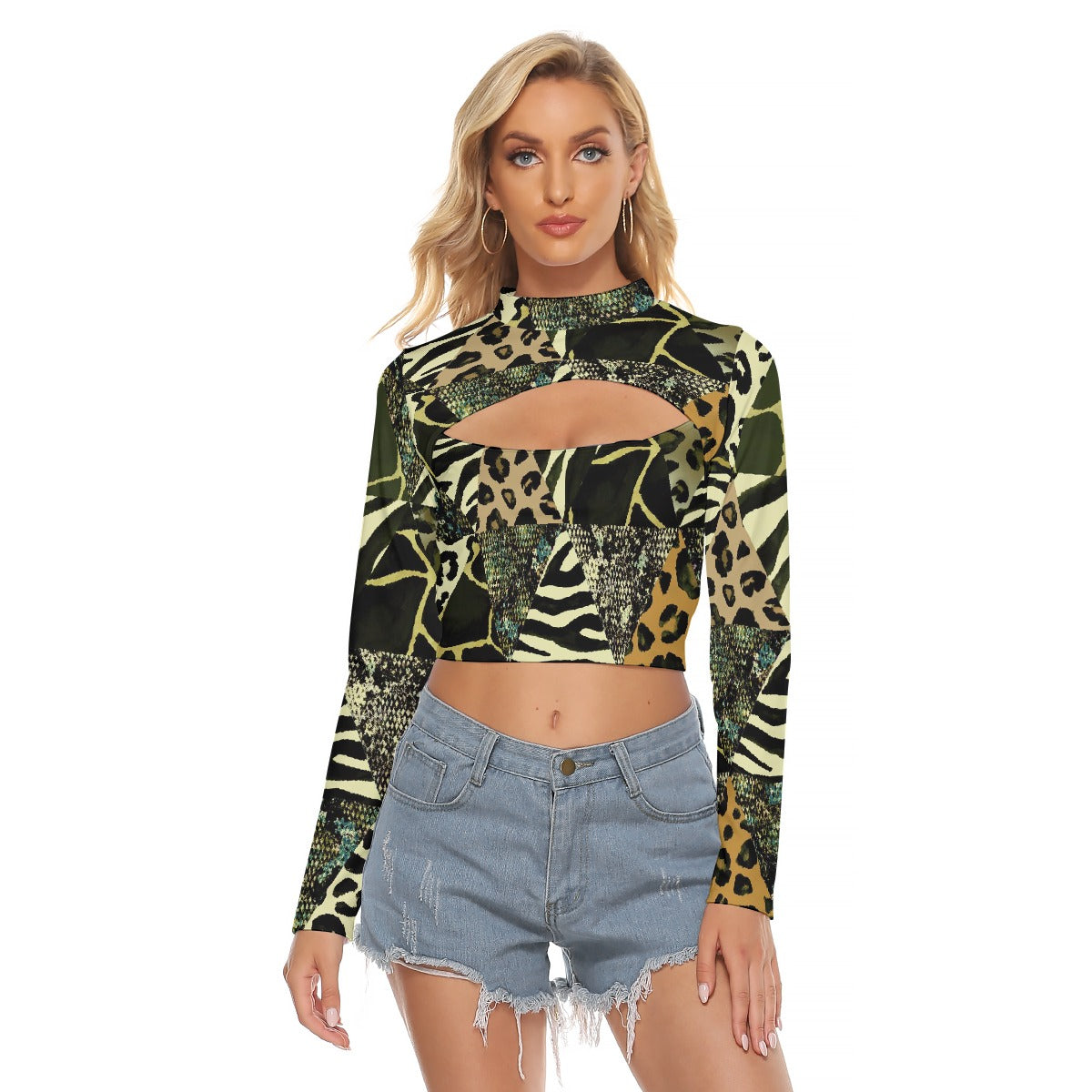 All-Over Print Women's Hollow Chest Keyhole Tight Crop Top