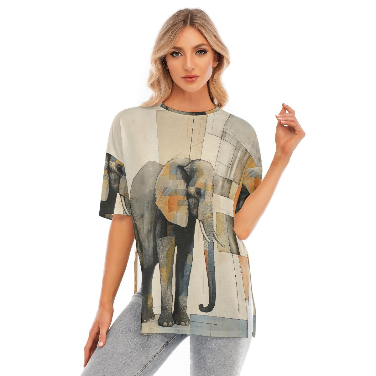 All-Over Print Women's Short Sleeves T-shirt With Hem Split