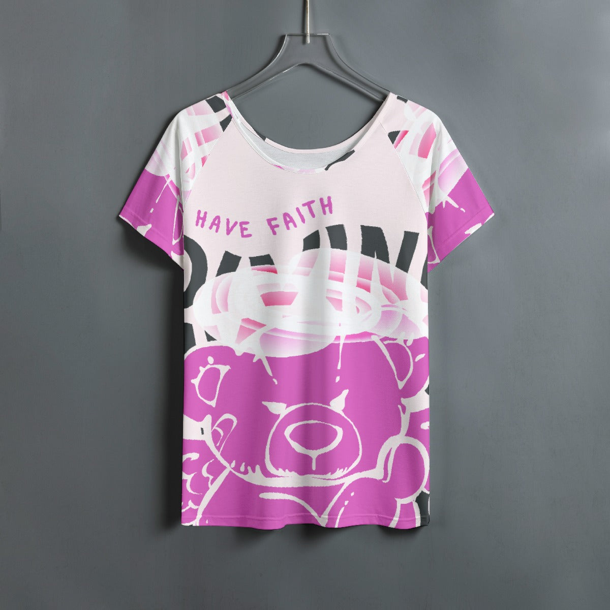 All-Over Print Women's Round Neck T-shirt With Raglan Sleeve