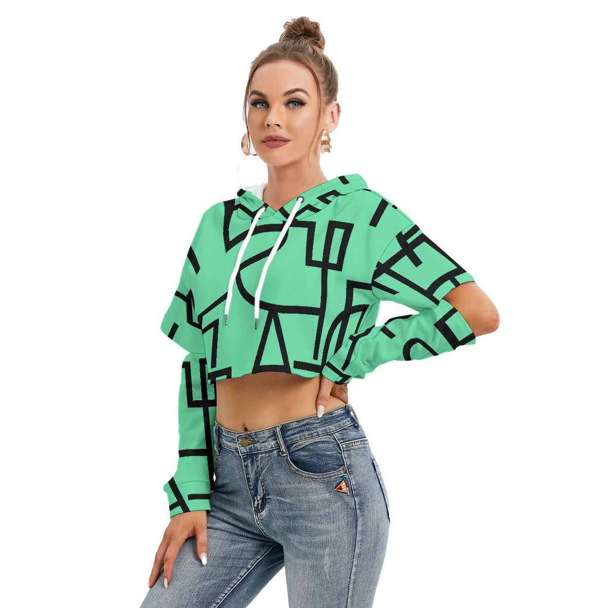 All-Over Print Women's Heavy Fleece Hoodie With Hollow Out Sleeve