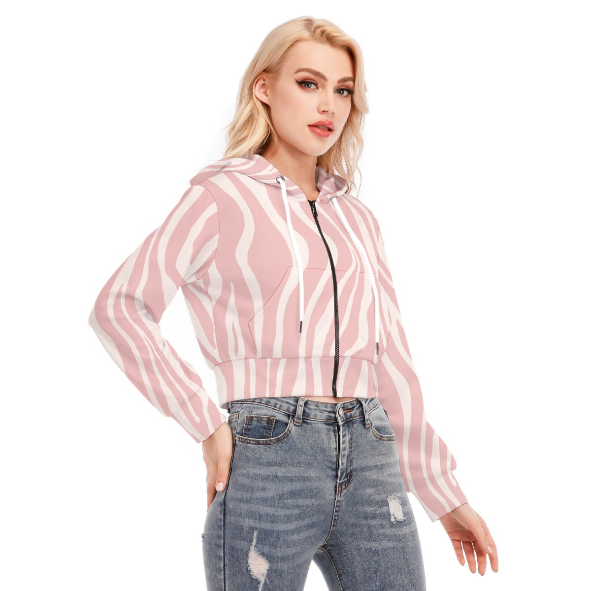 All-Over Print Women's Crop Top Hoodie With Zipper Closure
