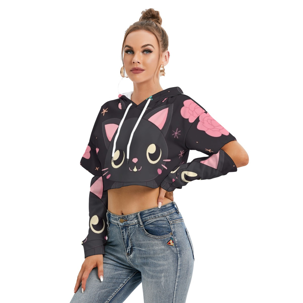 All-Over Print Women's Heavy Fleece Hoodie With Hollow Out Sleeve