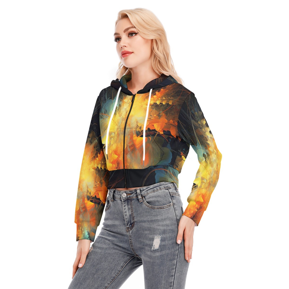 All-Over Print Women's Crop Top Hoodie With Zipper Closure
