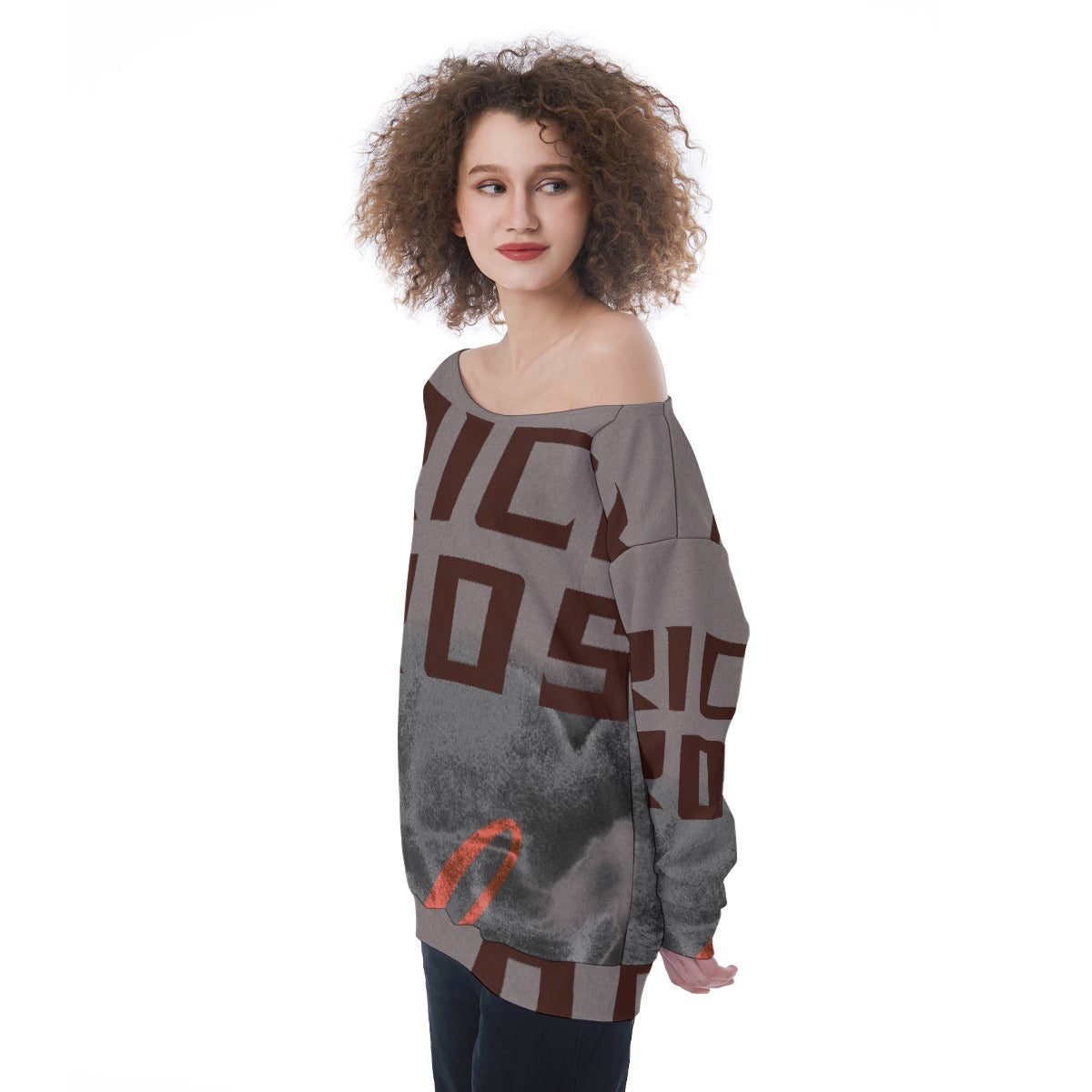 All-Over Print Oversized Women's Off-Shoulder Sweatshirt