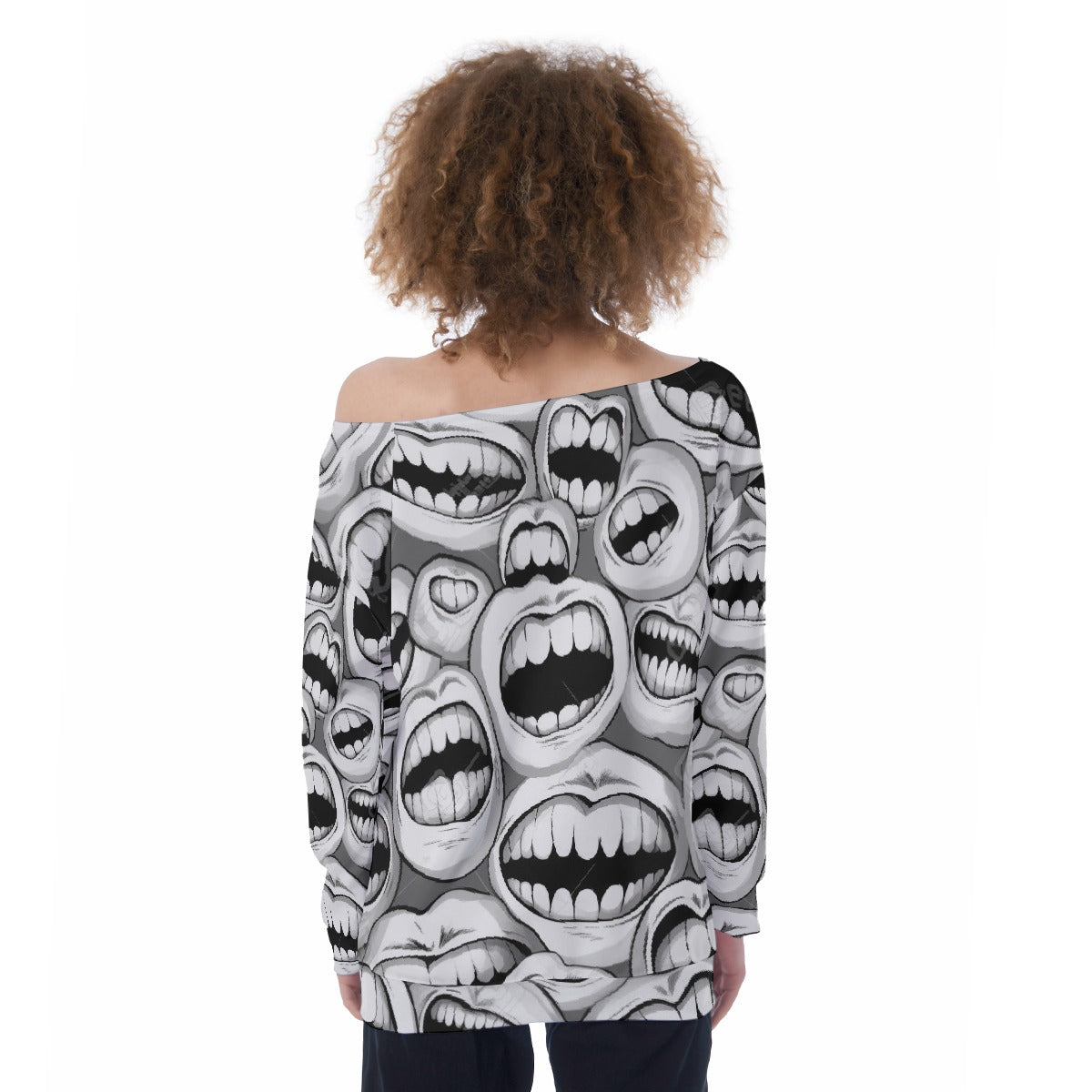 All-Over Print Oversized Women's Off-Shoulder Sweatshirt
