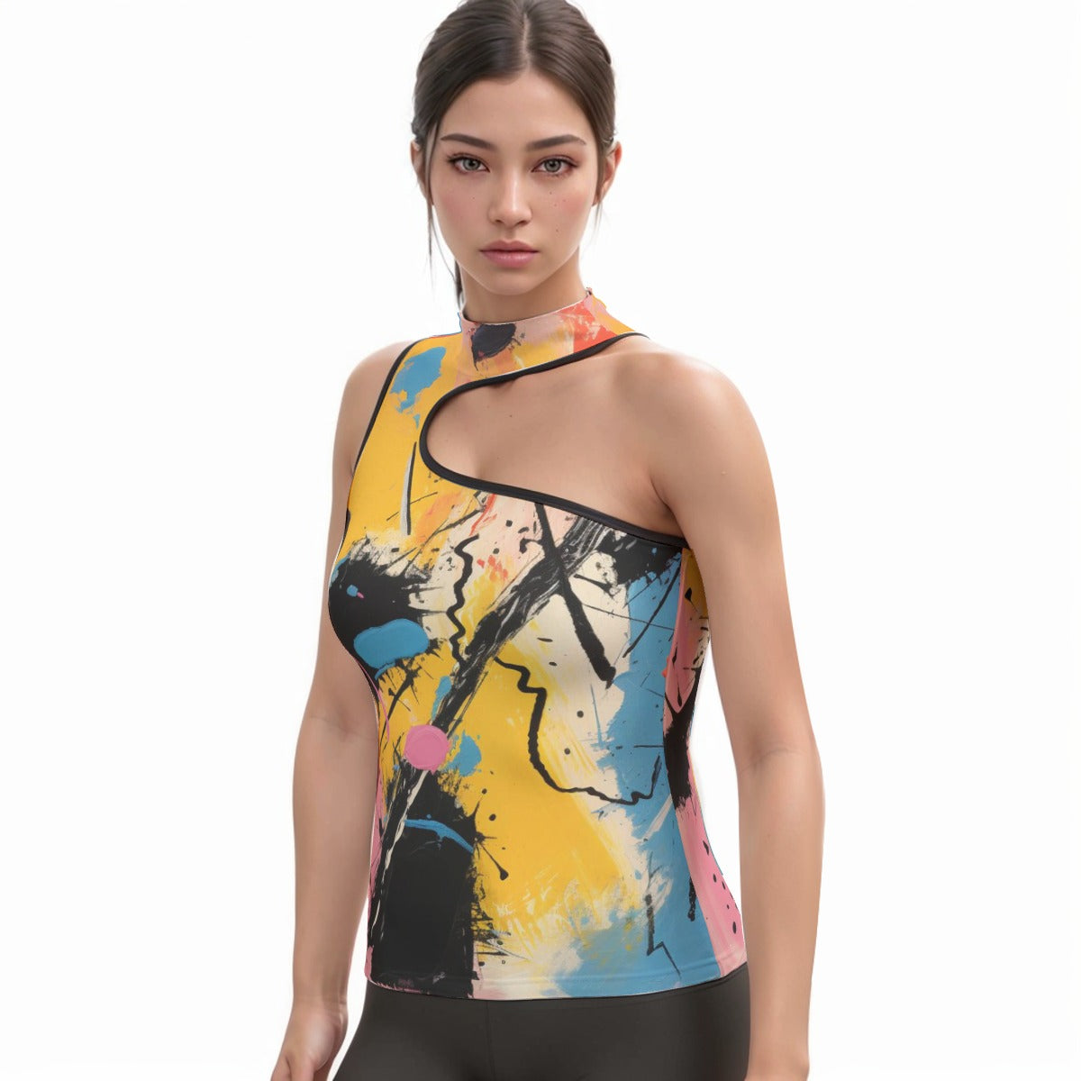 All-Over Print Women's Halter Sleeveless Asymmetrical Tank Top