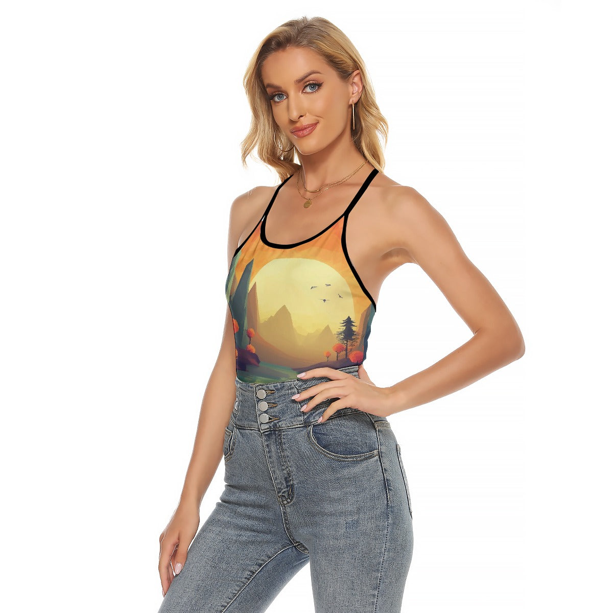 All-Over Print Women's Criss-Cross Open Back Tank Top