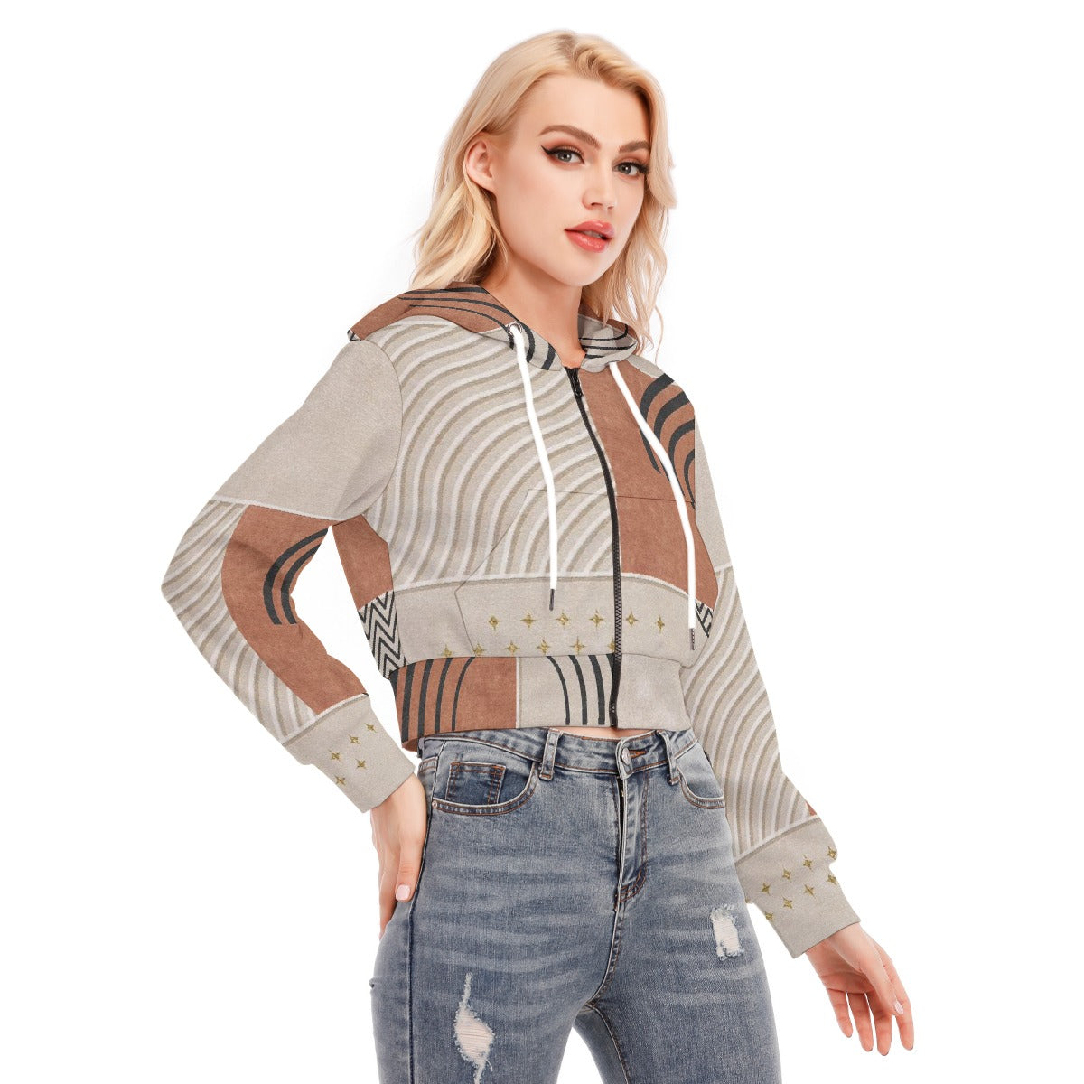 All-Over Print Women's Crop Top Hoodie With Zipper Closure