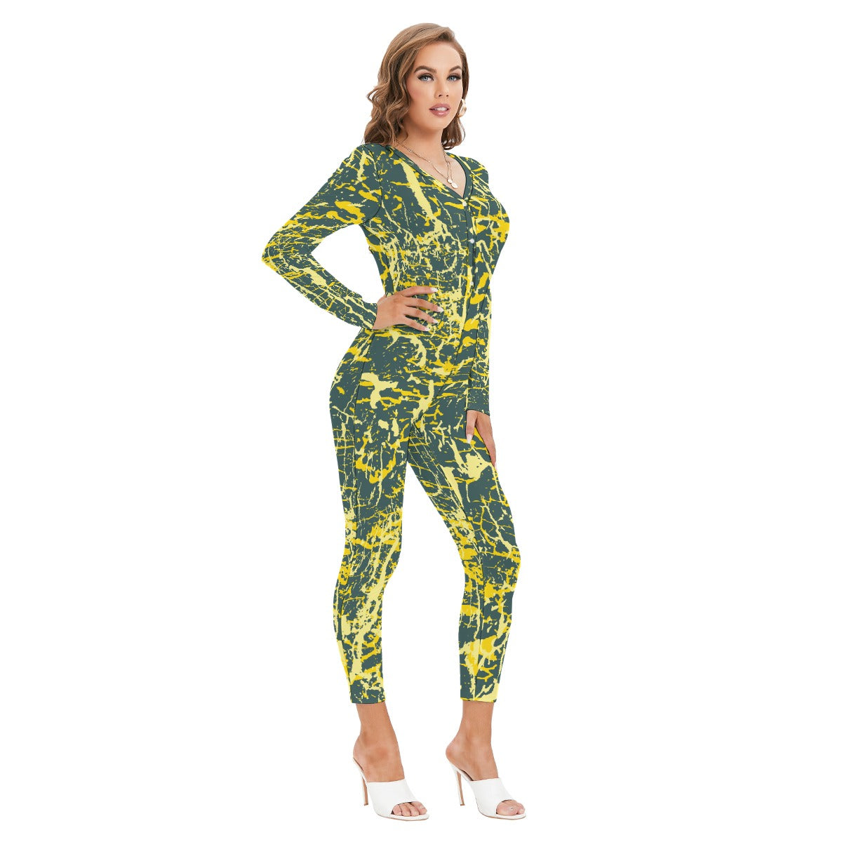 All-Over Print Women's Plunging Neck Jumpsuit