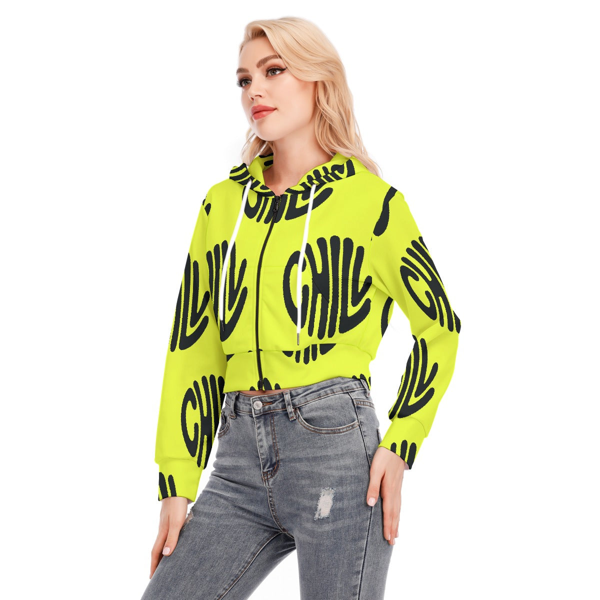 All-Over Print Women's Crop Top Hoodie With Zipper Closure