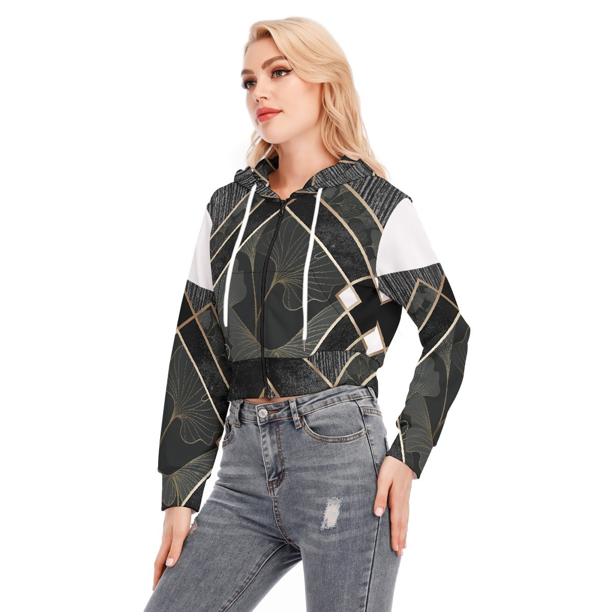 All-Over Print Women's Crop Top Hoodie With Zipper Closure