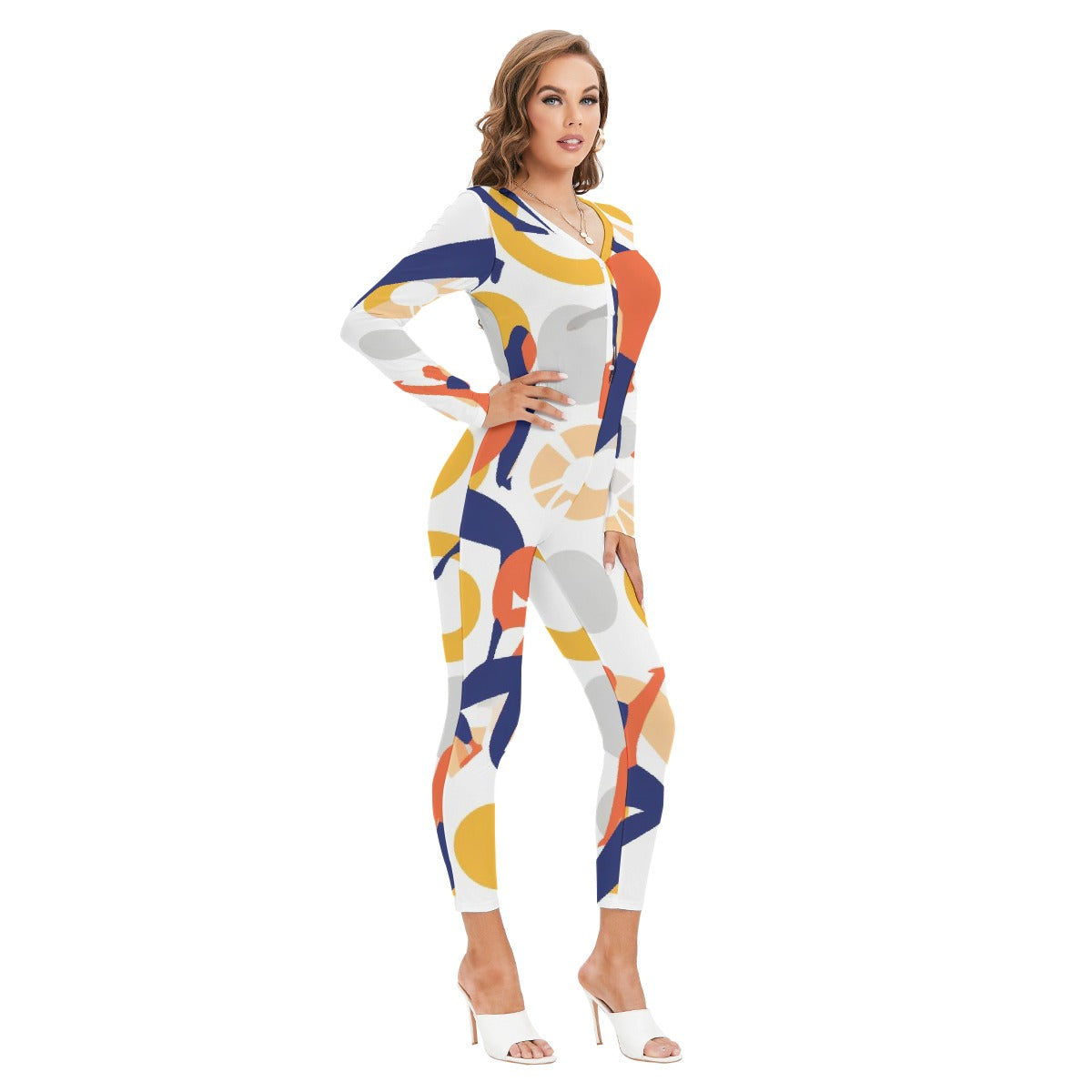 All-Over Print Women's Plunging Neck Jumpsuit