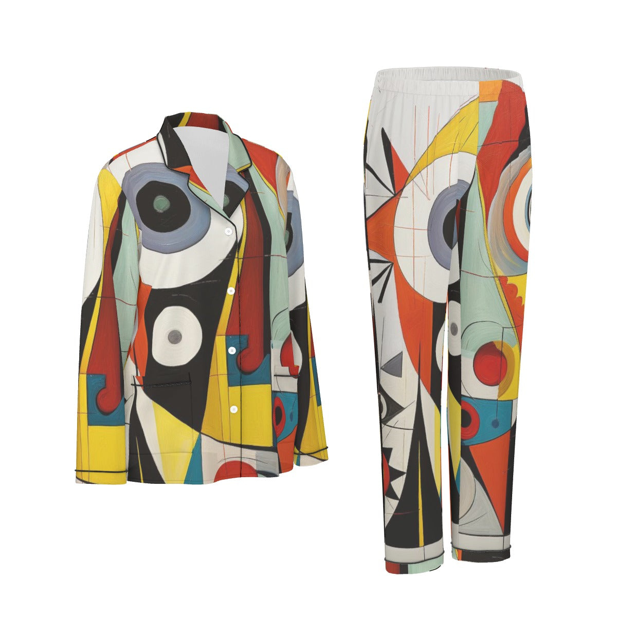 All-Over Print Women's Long Sleeve Pajama Set With Black Contrast Piping