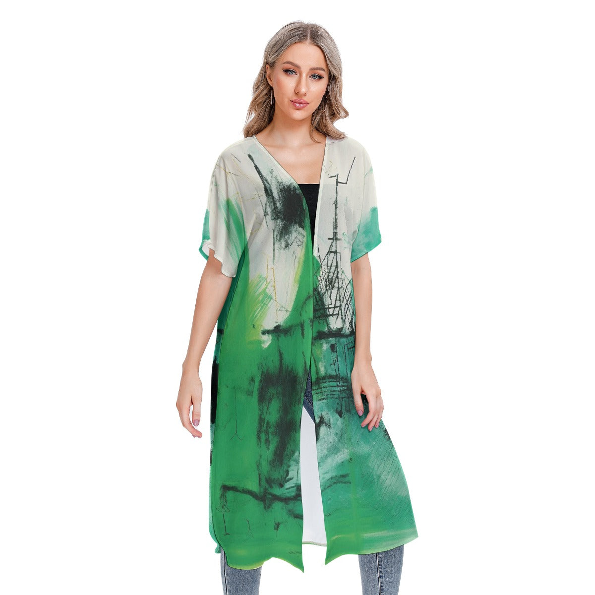 All-Over Print Women's Short Sleeve Cardigan