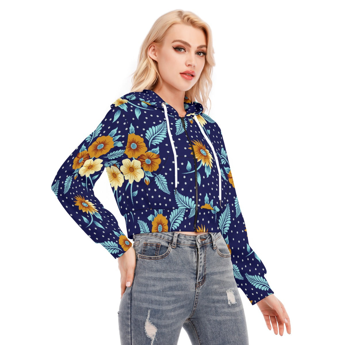 All-Over Print Women's Crop Top Hoodie With Zipper Closure