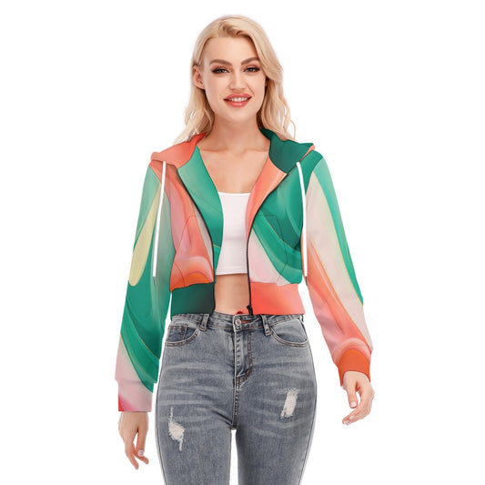 All-Over Print Women's Crop Top Hoodie With Zipper Closure