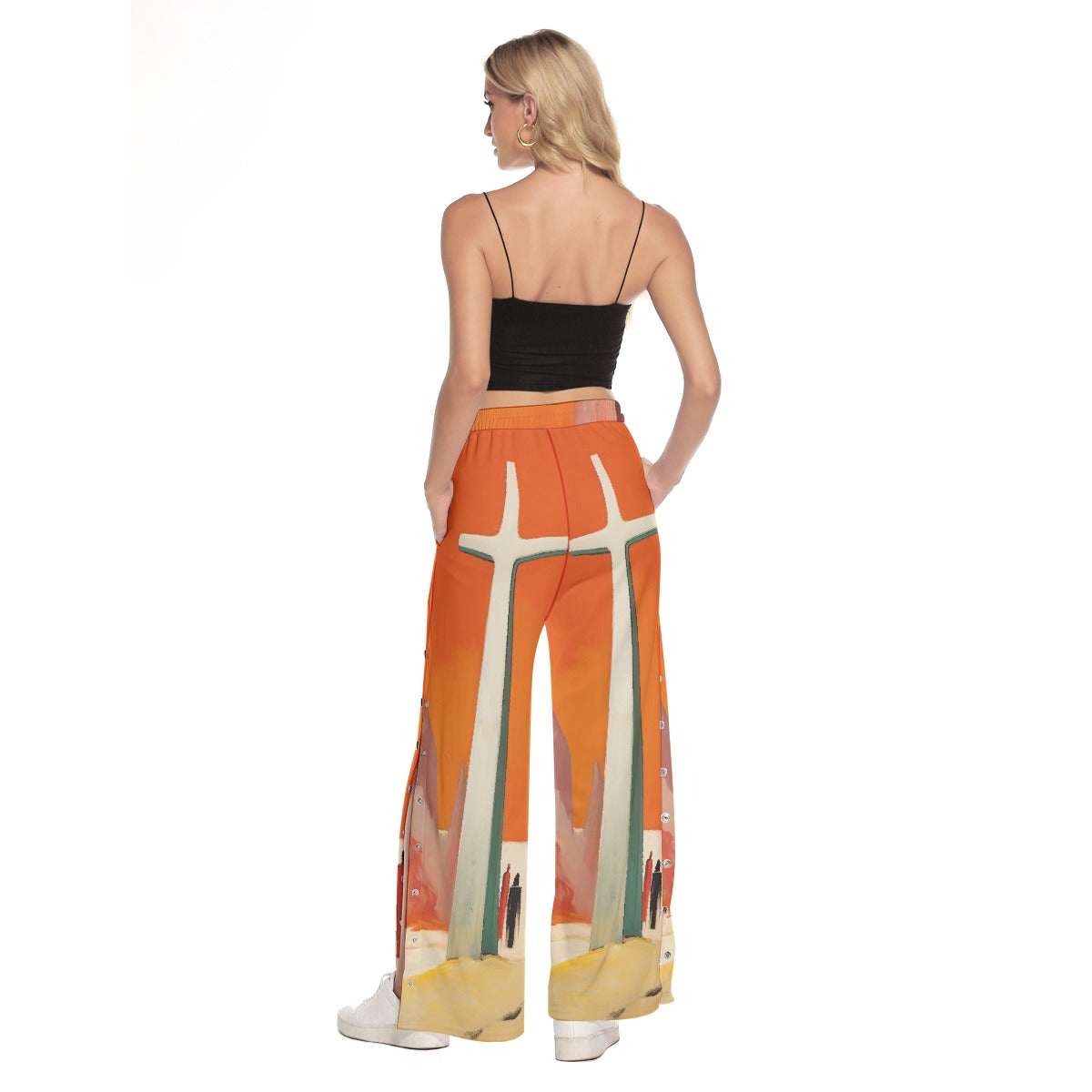 All-Over Print Women's Side Slit Snap Button Trousers