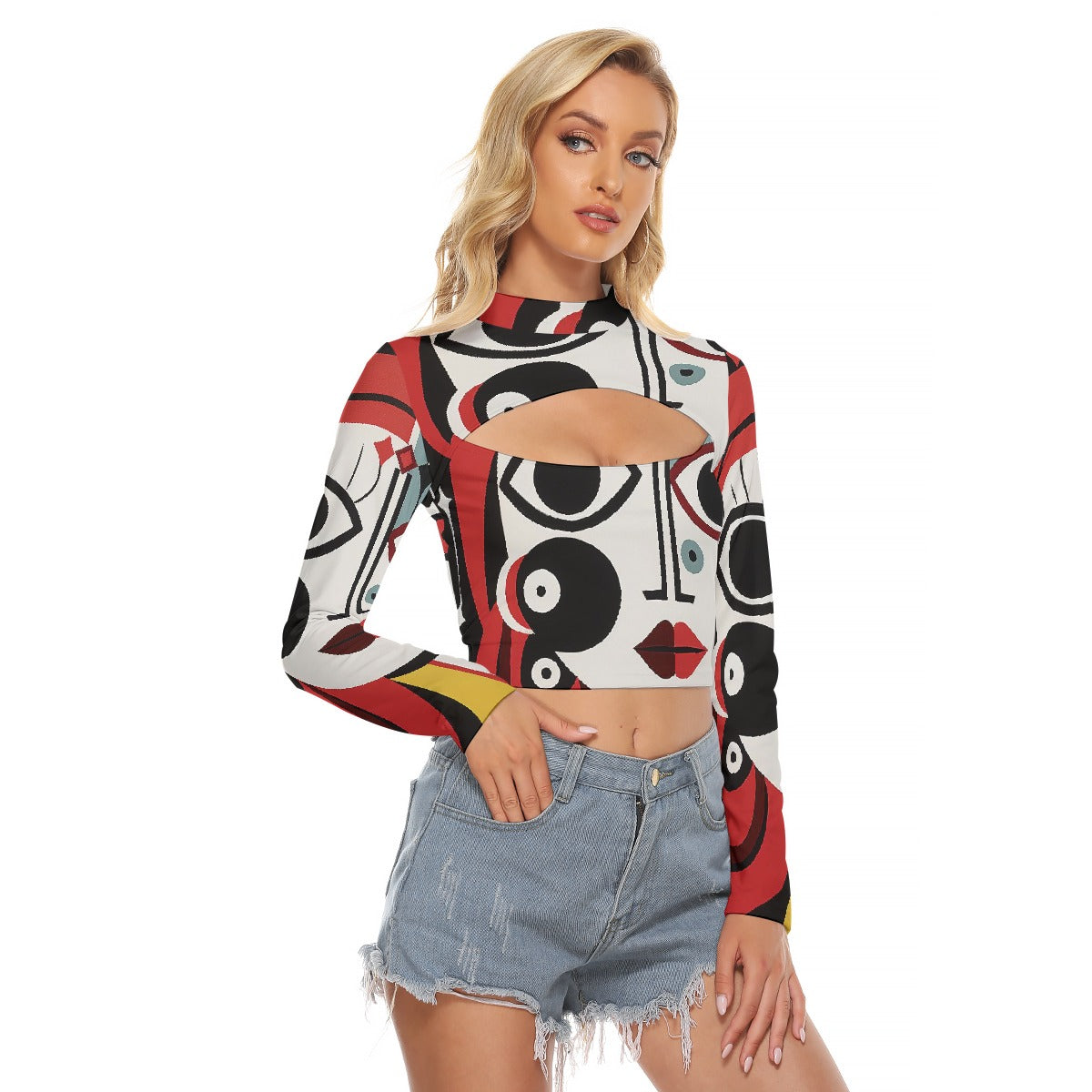 All-Over Print Women's Hollow Chest Keyhole Tight Crop Top