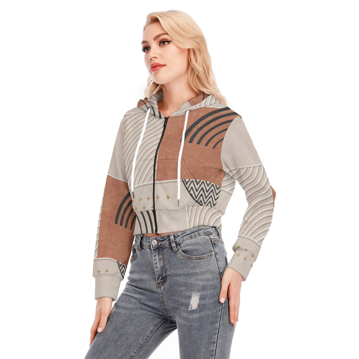 All-Over Print Women's Crop Top Hoodie With Zipper Closure