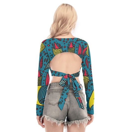 All-Over Print Women's Back Hollow T-shirt With Strap