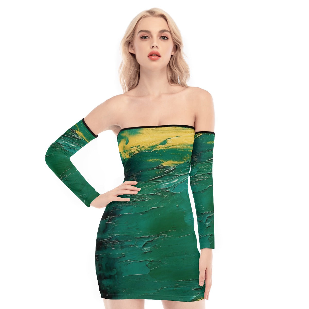 All-Over Print Women's Off-shoulder Back Lace-up Dress