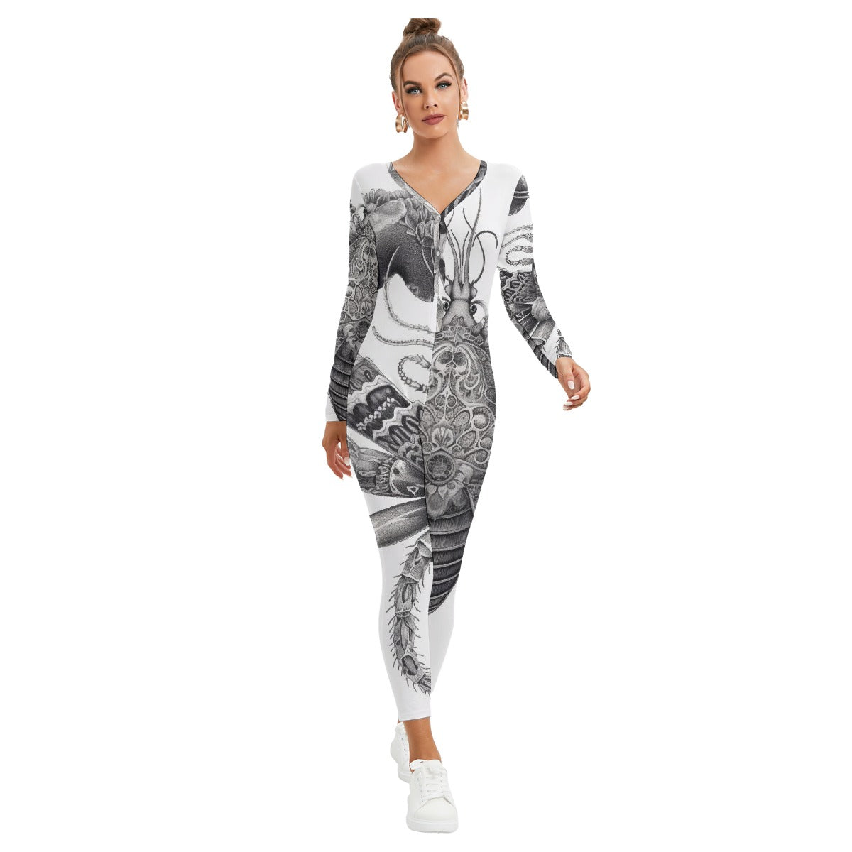 All-Over Print Women's Plunging Neck Jumpsuit