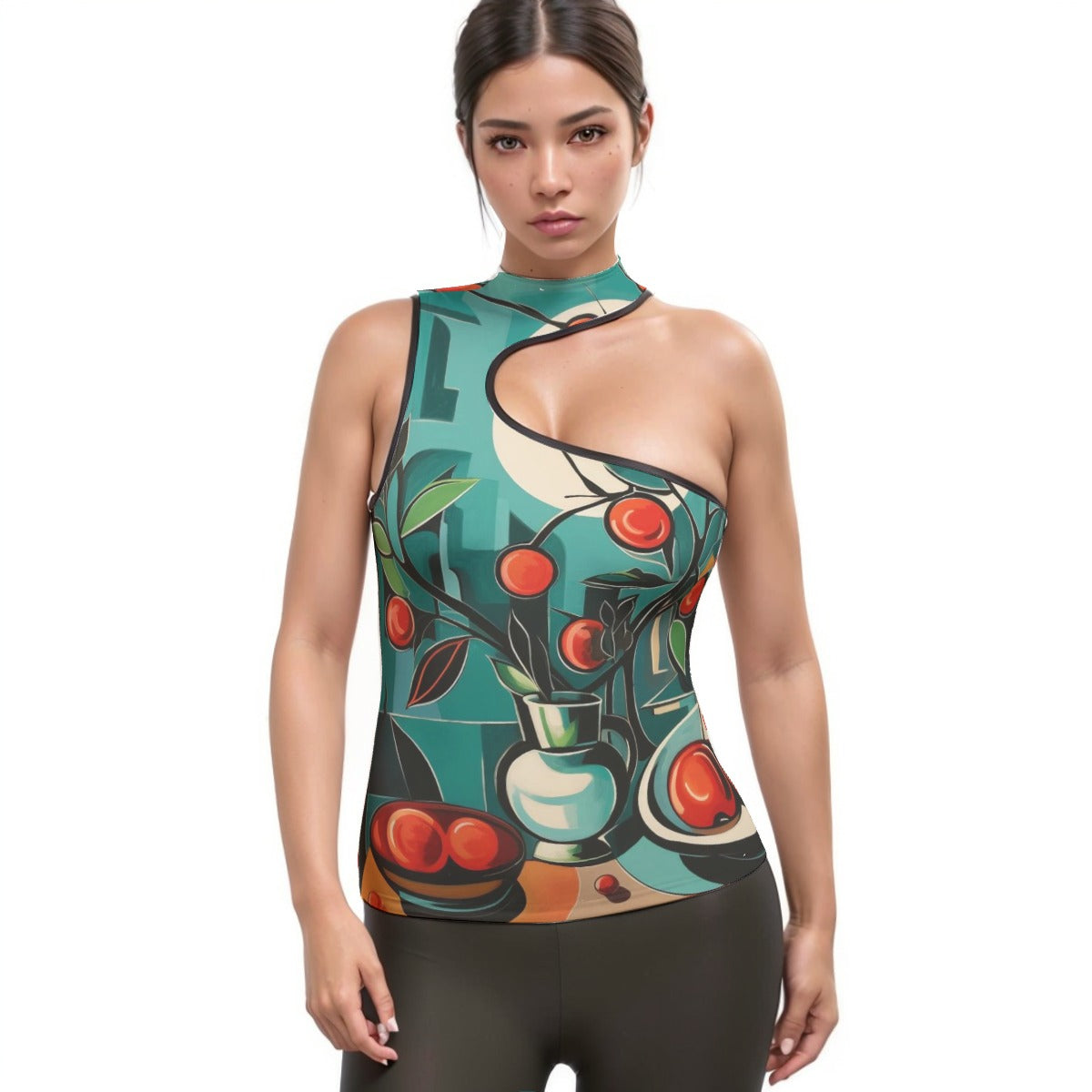 All-Over Print Women's Halter Sleeveless Asymmetrical Tank Top