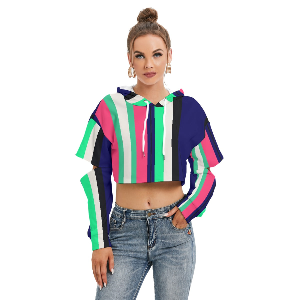 All-Over Print Women's Heavy Fleece Hoodie With Hollow Out Sleeve