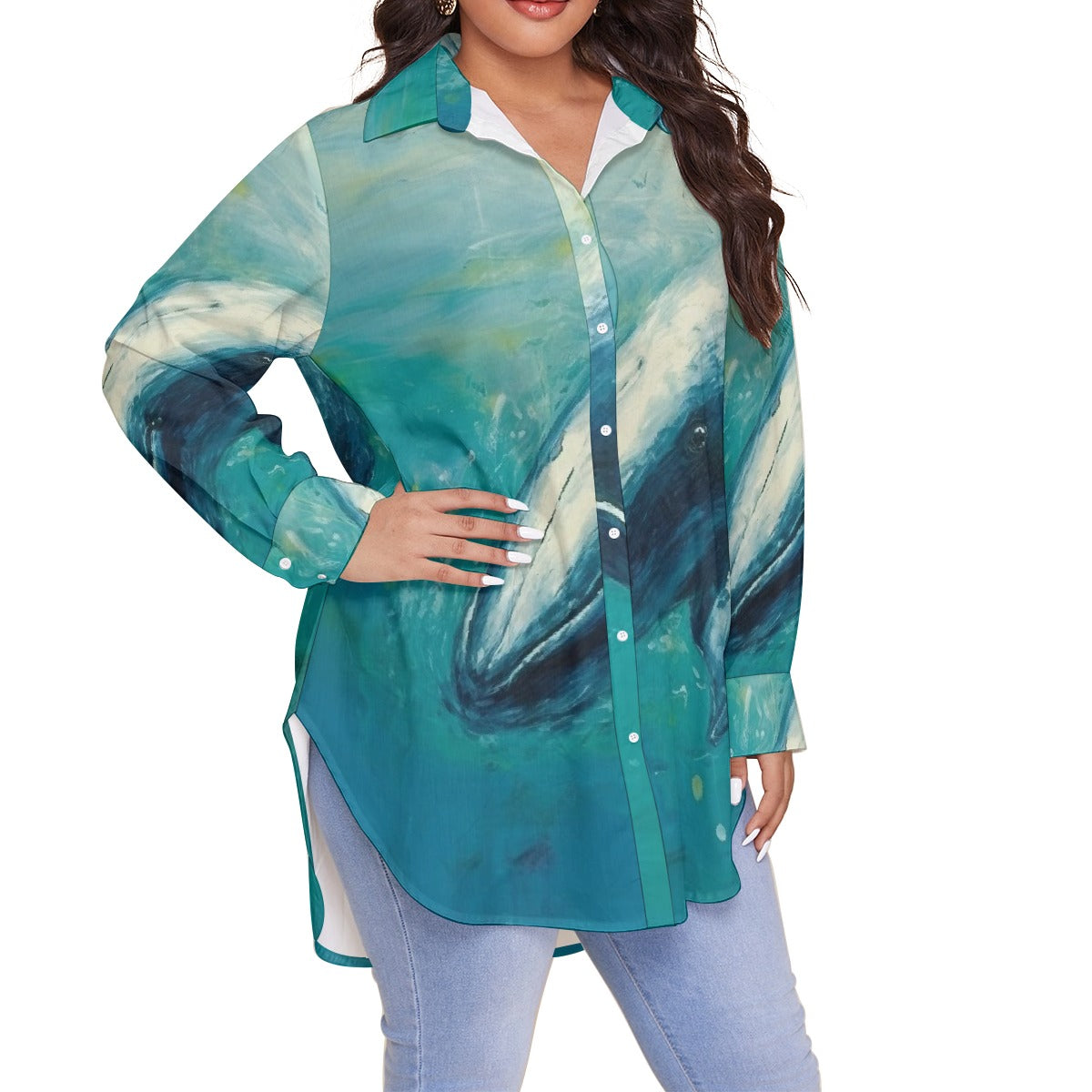 All-Over Print Women's Shirt With Long Sleeve(Plus Size)