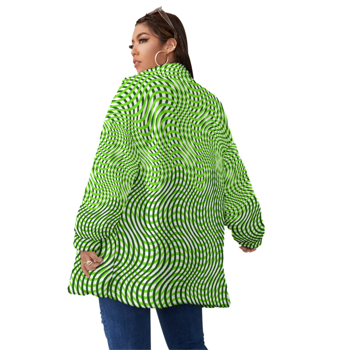 All-Over Print Unisex Borg Fleece Stand-up Collar Coat With Zipper Closure(Plus Size)