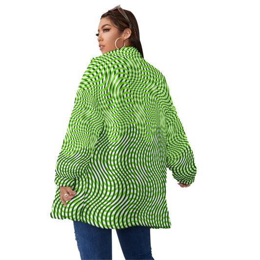 All-Over Print Unisex Borg Fleece Stand-up Collar Coat With Zipper Closure(Plus Size)