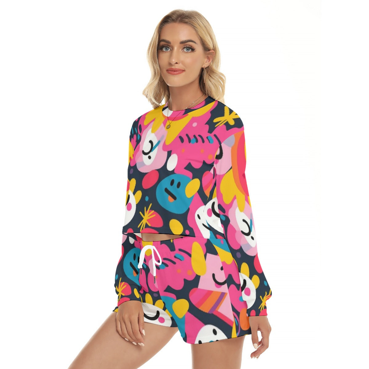 All-Over Print Women's Short Sweatshirt And Pants Suit