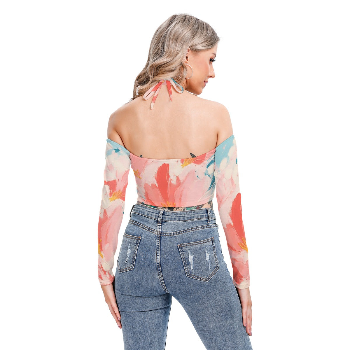 All-Over Print Women's Halter Lace-up Top