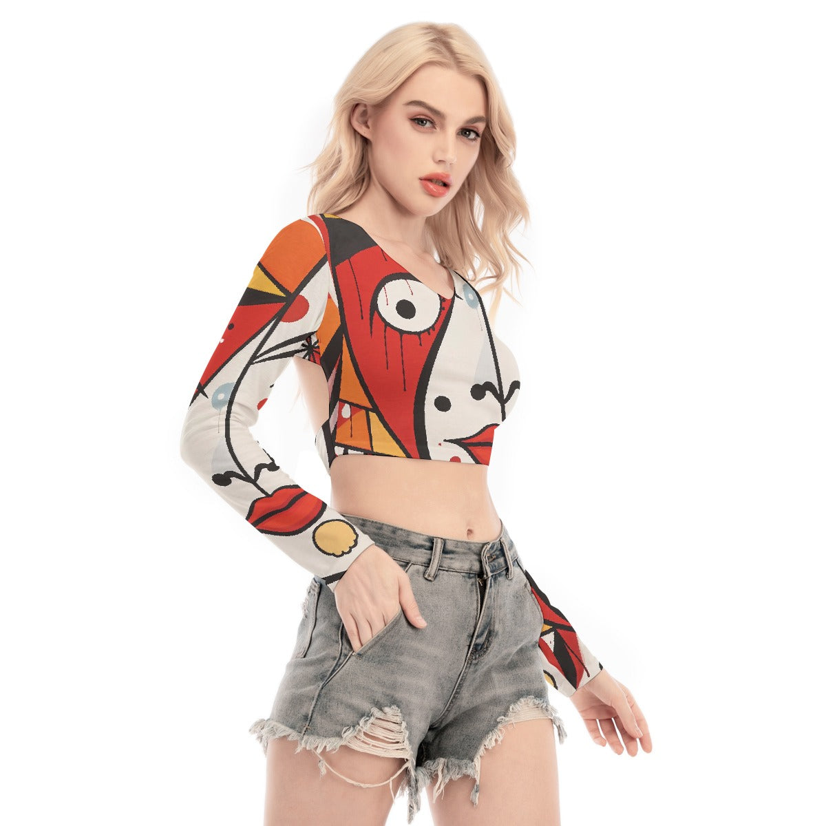 All-Over Print Women's Back Hollow T-shirt With Strap