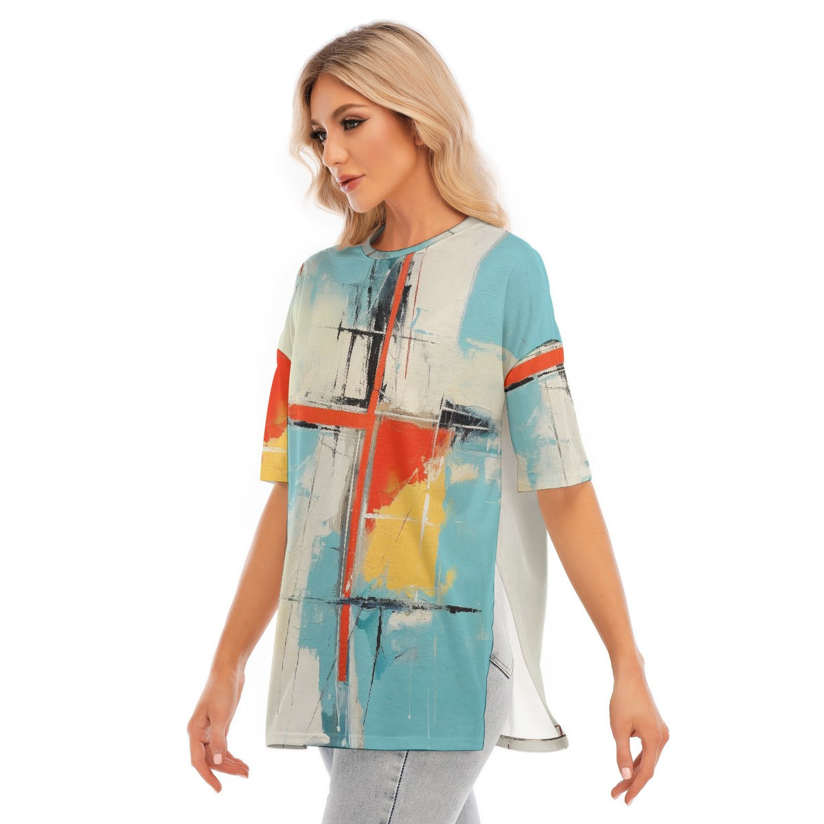 All-Over Print Women's Short Sleeves T-shirt With Hem Split