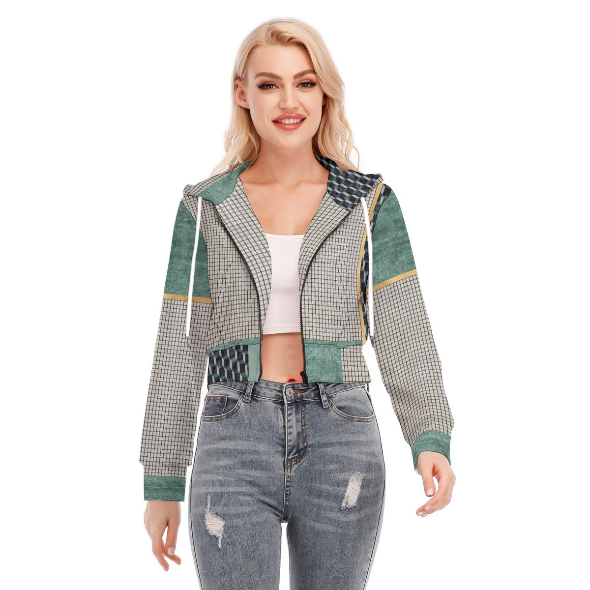 All-Over Print Women's Crop Top Hoodie With Zipper Closure