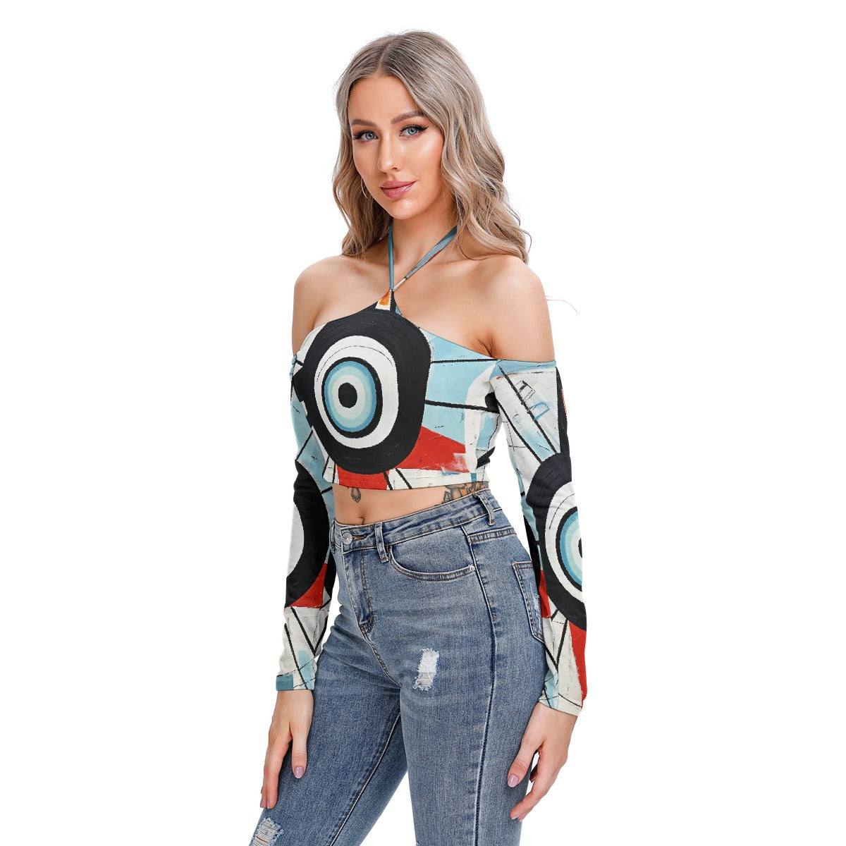 All-Over Print Women's Halter Lace-up Top