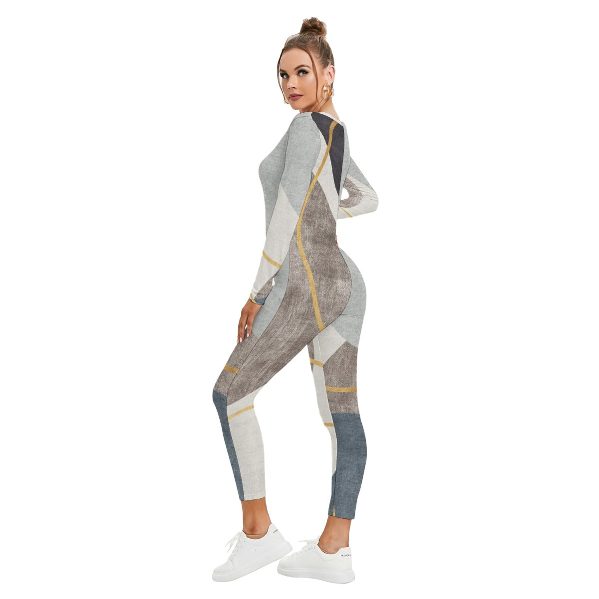 All-Over Print Women's Plunging Neck Jumpsuit