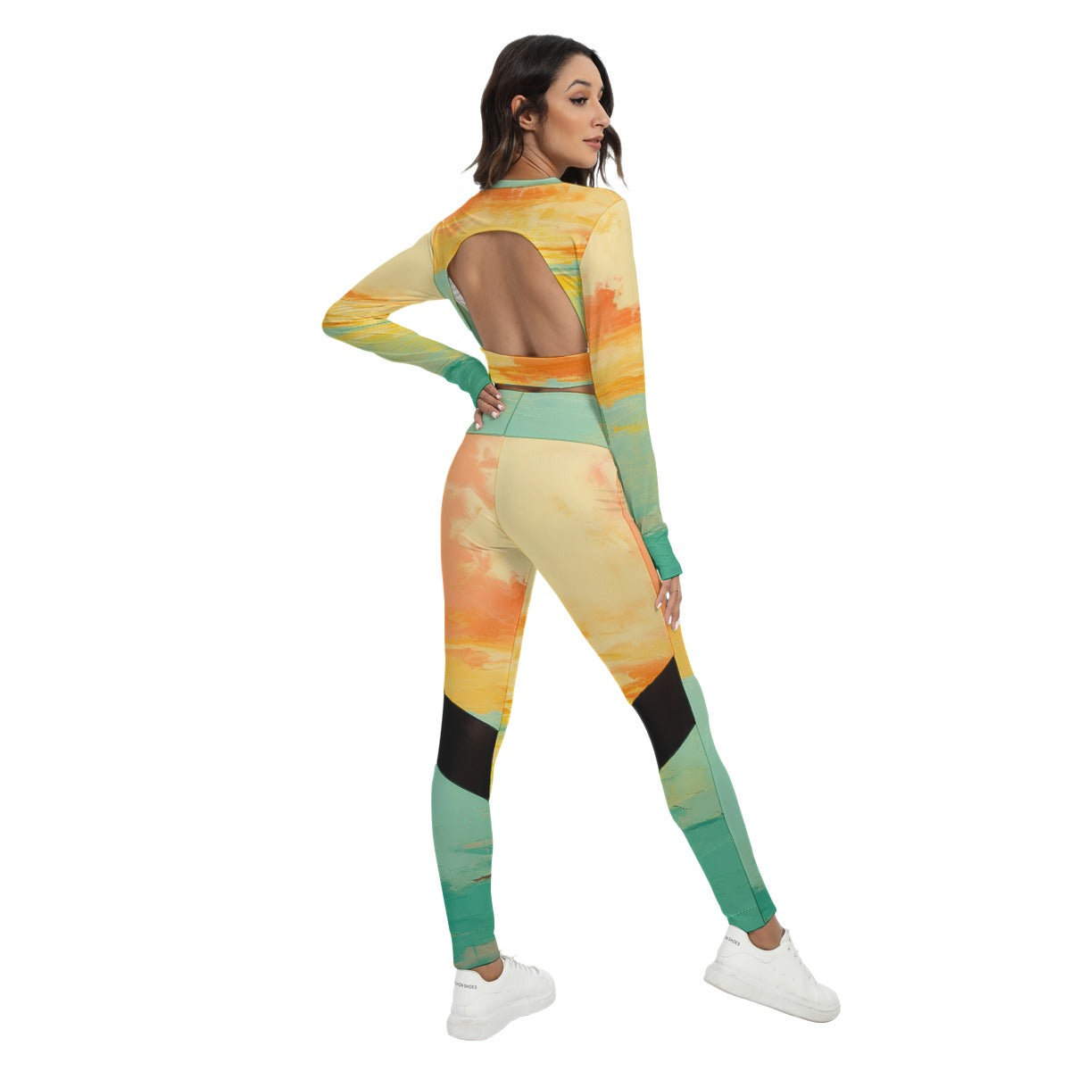 All-Over Print Women's Sport Set With Backless Top And Leggings